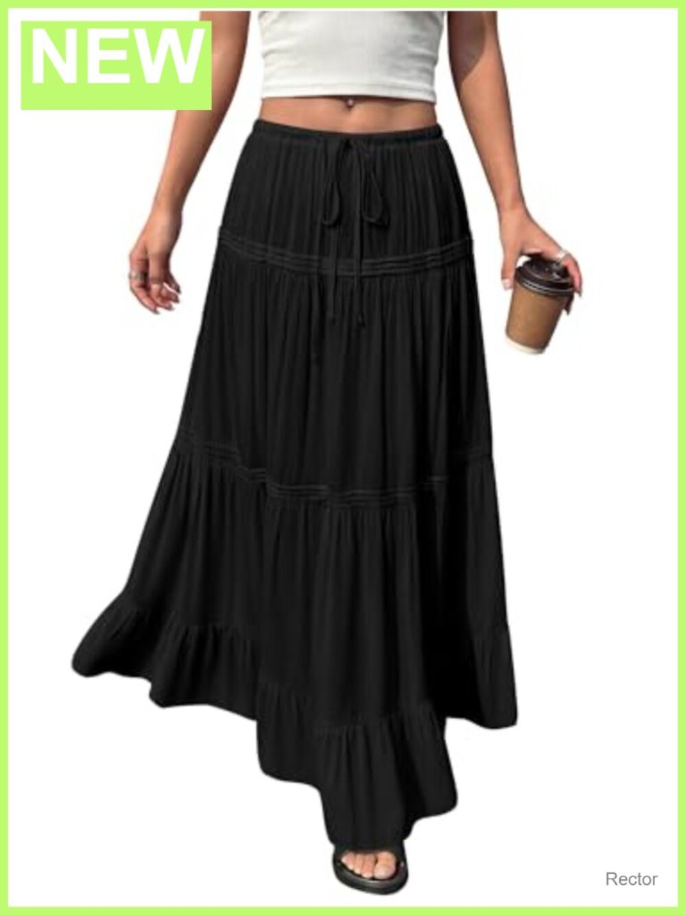 Pleated High Waisted A-Line Flowy Maxi Skirt Boho Beach Vacation